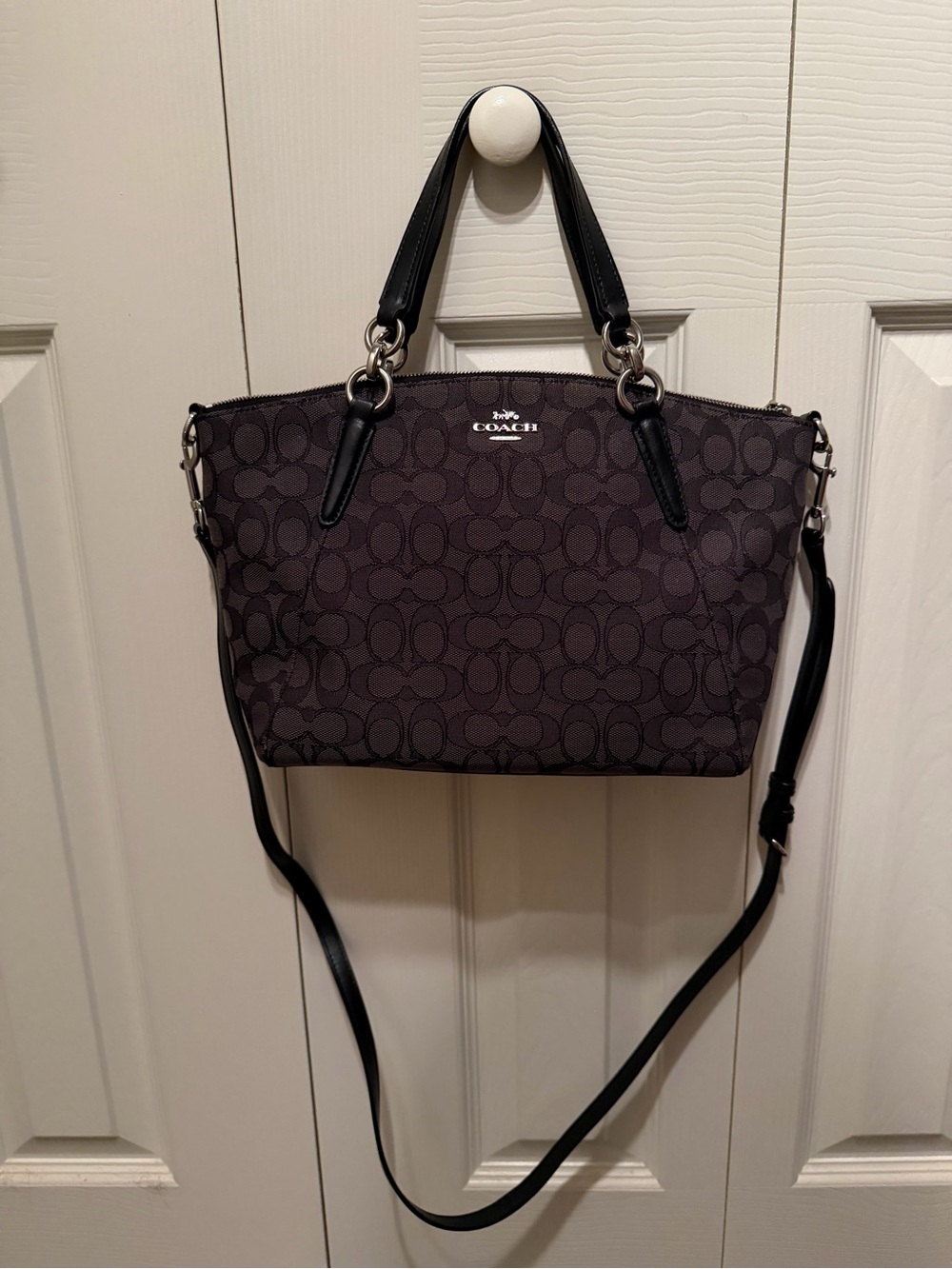 Coach Black and Dark Brown Signature Satchel with Matching Wallet